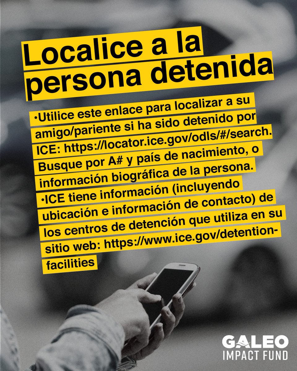 GALEOImpactFund's tweet image. ¡Si un ser querido ha sido detenido por ICE, actuar rápido puede marcar la diferencia! 🆘 Aquí hay pasos clave. 💡 Comparte esta info. ¡Juntos somos imparables! 💪✨ #ConocimientoEsPoder #UnidosSomosMás #JusticiaMigratoria #DefensaDeDerechos #GALEOImpactFund #elpueblounido