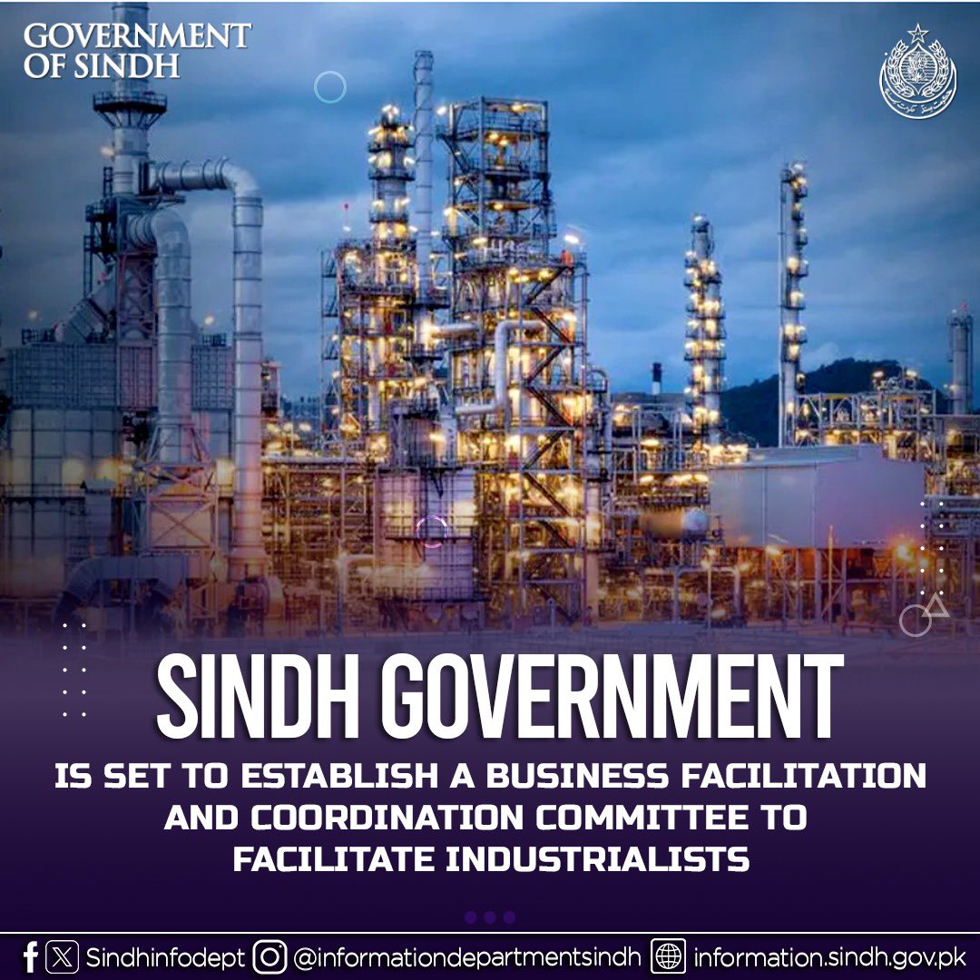 JiyaliSamina's tweet image. Sindh government is set to establish a Business Facilitation and Coordination Committee to facilitate industrialists.

#ProgressiveSindh #VisionSindh