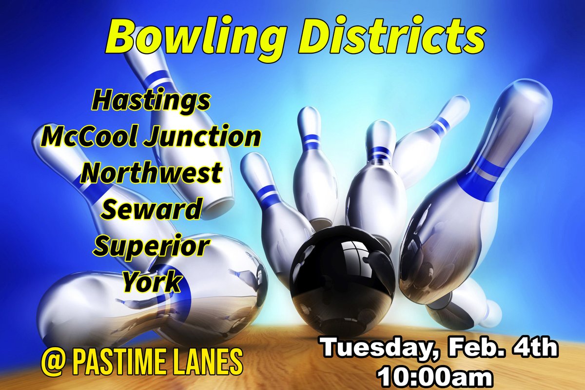 The Boys and Girls Bowling teams will travel to Pastime Lanes in Hastings tomorrow morning (Tuesday, Feb 4th) for Districts.  Bowling will start at 10:00am and teams in the district include Hastings, McCool Junction, Northwest, Superior and York. Good Luck, Jays!  #sewardjays