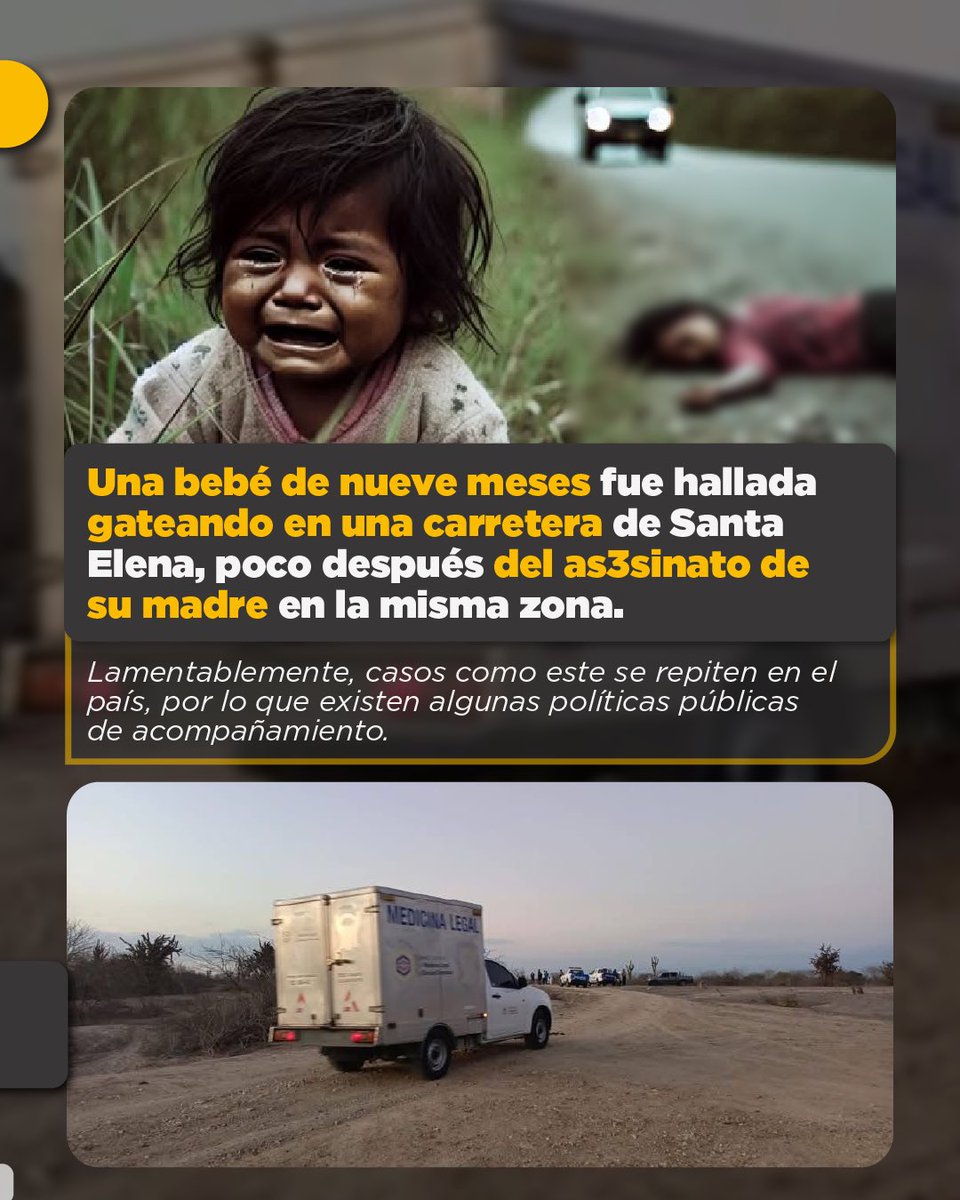 LaPosta_Ecu's tweet photo. ¿Qué pasa con los hijos de las víctimas de f3micidio en Ecuador? 💔 En Santa Elena, una bebé de nueve meses fue encontrada gateando sola en una carretera. Su madre había sido as3sinada cerca del lugar. Te contamos. #alfanet https://t.co/xYnyAiUrvv