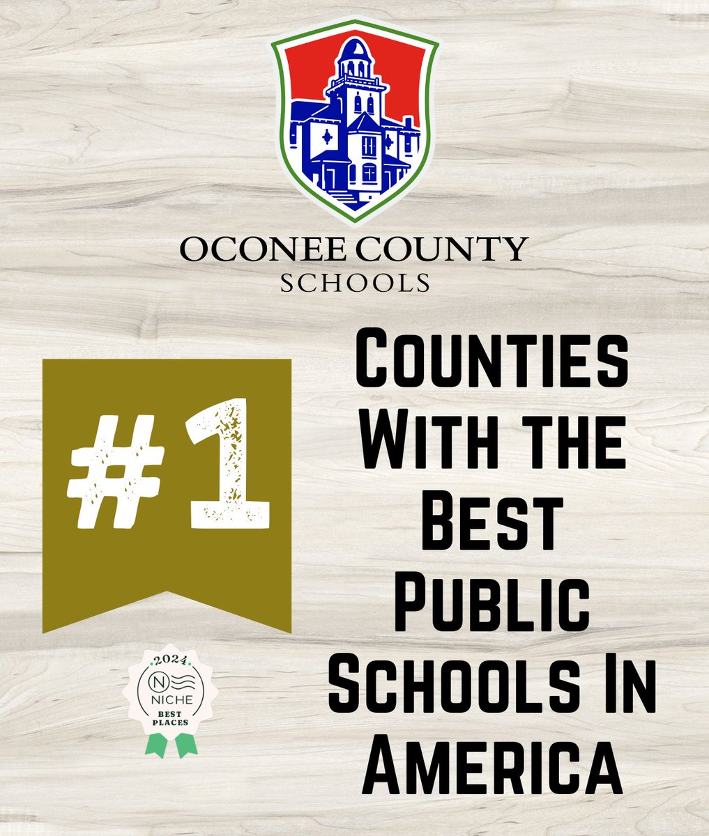 Oconee County is No. 1 on Niche’s 2024 Counties with the Best Public Schools in America list. This recognition reflects the dedication of students, teachers, and staff in providing a world-class education with a small-town feel. #OconeeFamily

oconeeschools.org/niche