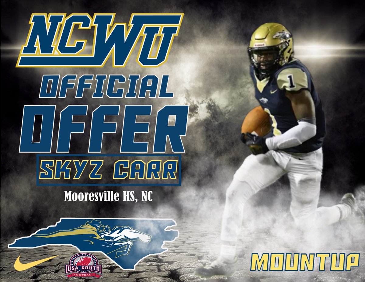 Skyz Carr (@skyz_carr) on Twitter photo After a great talk with <a href="/CoachMcKinneyJr/">Quincy McKinney Jr., M.S.</a> I am blessed to receive an offer from <a href="/NCWesleyanFB/">NC Wesleyan Football</a> <a href="/Coach_Filkovski/">Jeff Filkovski</a> <a href="/phaberkamp/">Patrick Haberkamp</a> <a href="/CoachZMayo/">Zach Mayo</a> <a href="/Gm4Sports/">Greater Metro 4 Conference</a> <a href="/Mooresville_FB/">Mooresville Football</a> After a great talk with <a href="/CoachMcKinneyJr/">Quincy McKinney Jr., M.S.</a> I am blessed to receive an offer from <a href="/NCWesleyanFB/">NC Wesleyan Football</a> <a href="/Coach_Filkovski/">Jeff Filkovski</a> <a href="/phaberkamp/">Patrick Haberkamp</a> <a href="/CoachZMayo/">Zach Mayo</a> <a href="/Gm4Sports/">Greater Metro 4 Conference</a> <a href="/Mooresville_FB/">Mooresville Football</a>