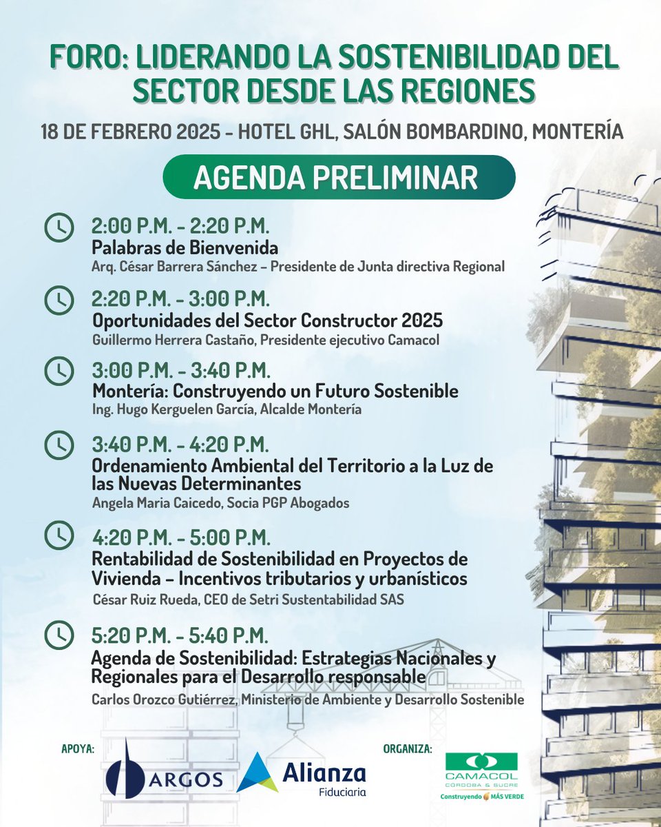 camacorysuc's tweet photo. 📣 Empresarios, constructores y líderes del sector, los esperamos en el Foro: Liderando la Sostenibilidad del Sector desde las Regiones este 18 de febrero en Montería. 🌱🏗️📍 Hotel GHL | 🕑 2:00 p.m.

📷 Inscríbete ahora: https://t.co/lmQAhM5JQh https://t.co/hOb0TvwGY2