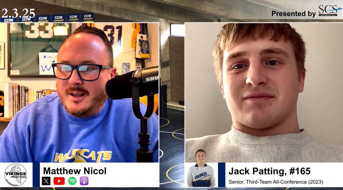 On this episode of the Vikings Press Pass, I chat with Augustana Wrestling Senior Jack Patting about his season, recent tournament performances, and preparation for the CCIW Championships. He shares insights on training, advice for youth wrestlers and transitioning from his youth