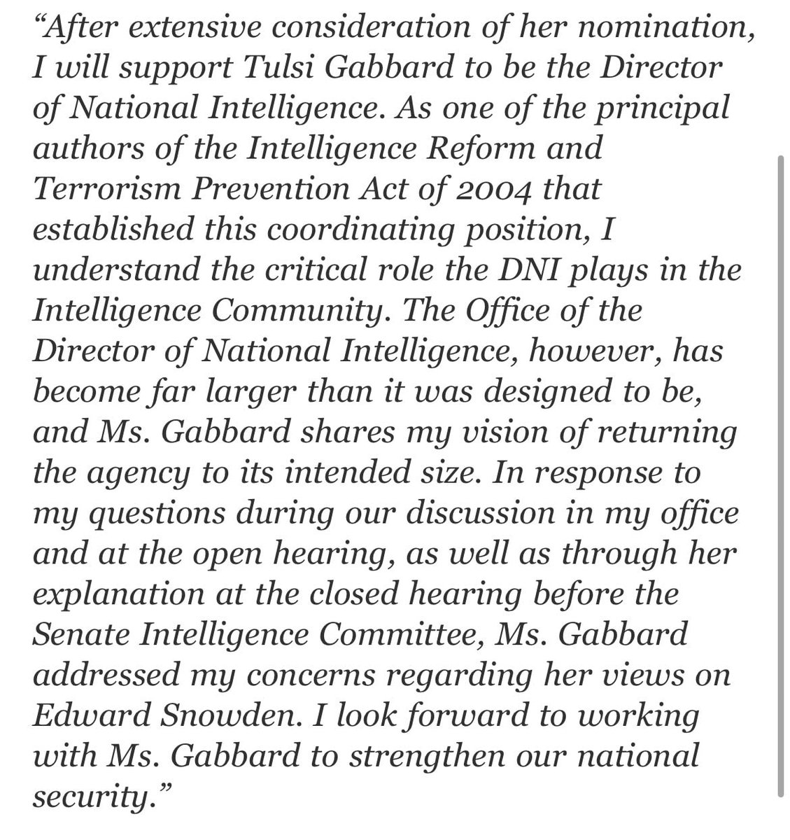 charliekirk11's tweet image. BREAKING: Sen. Susan Collins of Maine has announced she is a YES for confirming Tulsi Gabbard as Director of National Intelligence.

The other fifty Republicans have no more excuses. Hold the vote, confirm the picks, fulfill the mandate.