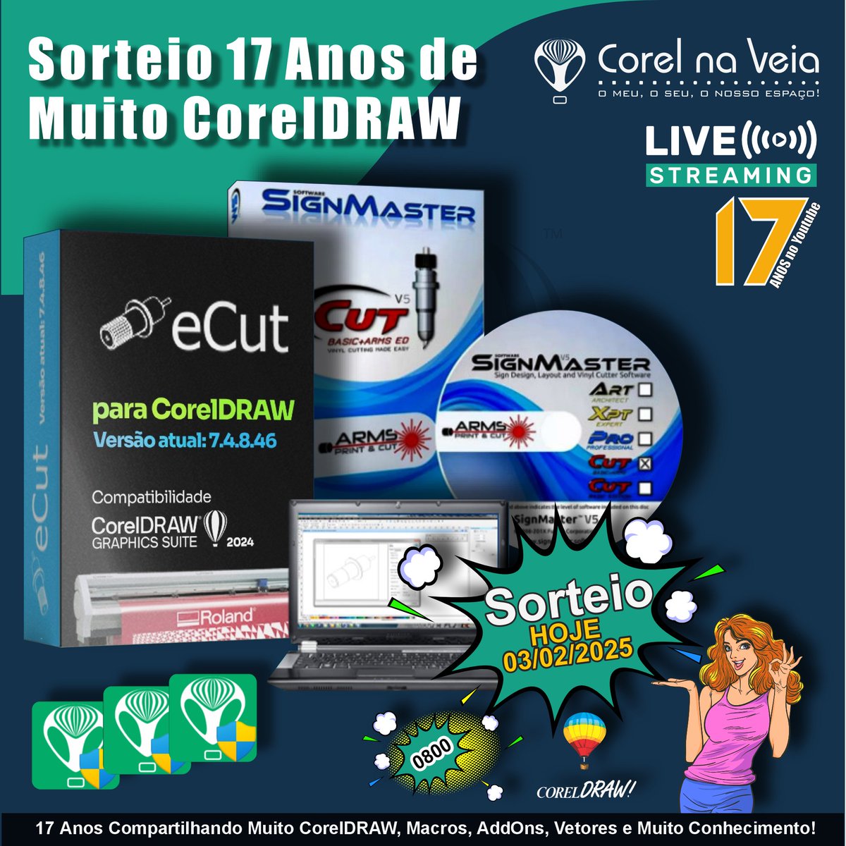 CorelnaVeia's tweet photo. 📢 Hoje #Sorteio 17 Anos #CorelnaVeia #Ecut #SignMaster e #Ativos de #Macros e #Dockes para CorelDRAW https://t.co/AZYPGBwfwV ⏰20:00H 📢 Participe do Sorteio ao vivo da E-cut Português Vitalício for #CorelDRAW 2024 + Sign Master e ativos do Corel na Veia ou um #PIX de 100 Reais https://t.co/OzZhLsA9Gm