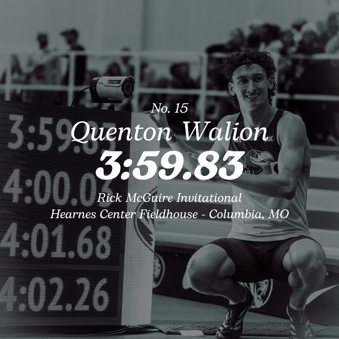 kansasrunning's tweet photo. The 15th Kansan To Run Sub-4🌻

At the Rick McGuire Invitational hosted by the University of Missouri, @kansastfxc senior @quenton_walion joined an incredibly rare club as he became the 15th Kansan to break 4:00 in the mile, and the 

Walion ran 3:59.83 en route to the win on Saturday as he joined the coveted list of less than 1000 Americans who have ran a sub-4:00 mile. 

Congratulations Quenton!

- - -
Here's our up-to-date list of sub-four Kansans. Let us know if we are missing any!

(1962) Bill Dotson
(1964) Archie San Romani Jr.
(1964) Jim Ryun
(1969) John Lawson
(1970) John Mason
(1974) Keith Palmer
(1975) Ken Swenson
(2000) Steve Fein
(2000) Dwight Davis
(2006) Christian Smith
(2018) Brett Meyer
(2022) Mason Strader
(2024) Ryan Kinnane
(2024) Wyatt Haughton
(2025) Quenton Walion

📸 Derek Emmert