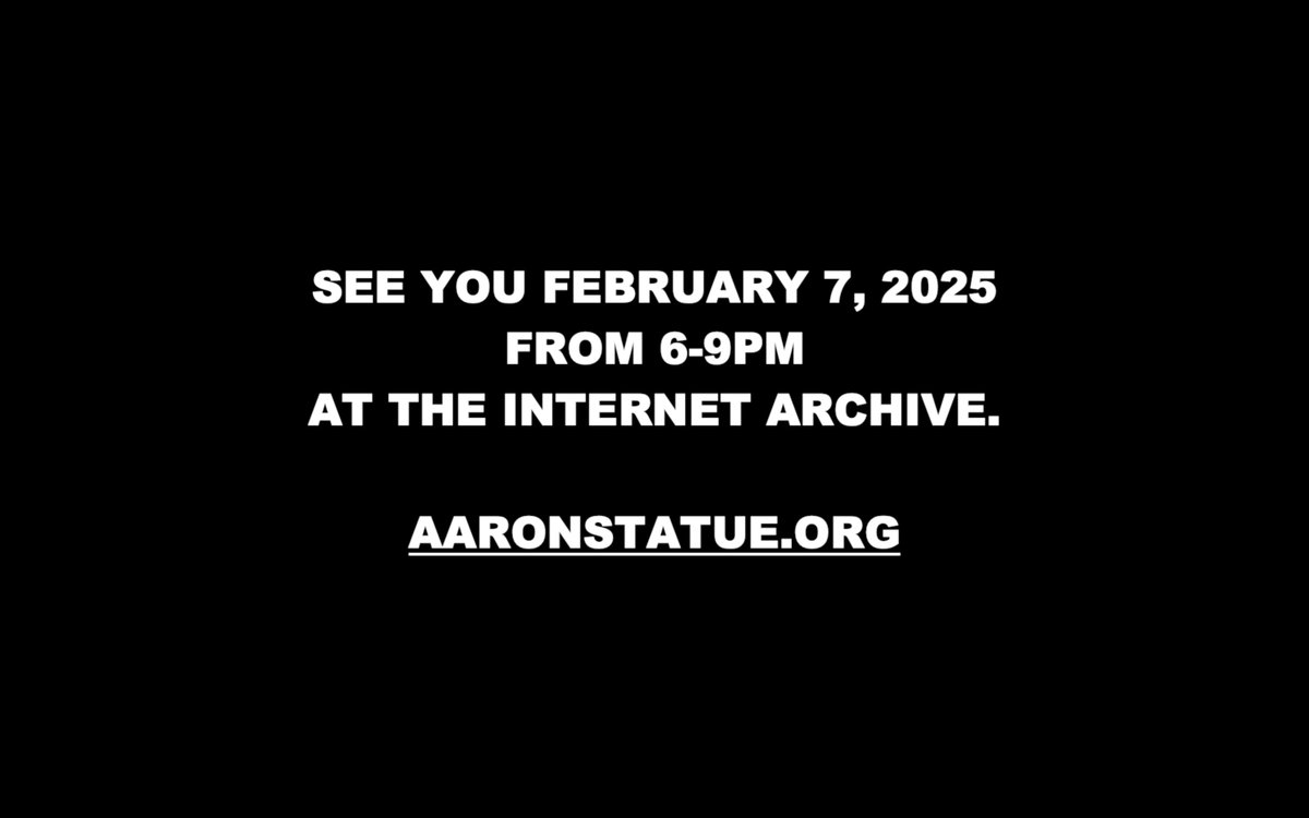 See you this Friday night, Feb 7, from 6-9pm at <a href="/internetarchive/">Internet Archive</a> for an unveiling of a marble statue of Aaron! Here's <a href="/PabloPeniche/">Pablo A. Peniche</a> explaining how the project came to be - from our last podcast: youtu.be/rZw1pnXpsCg