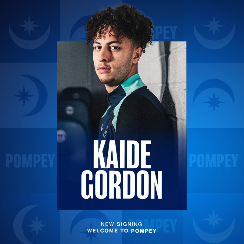 Pompey's tweet photo. 🔵 Welcome to #Pompey, Kaide Gordon!

✍️ The forward arrives on loan from @LFC until the end of the season.