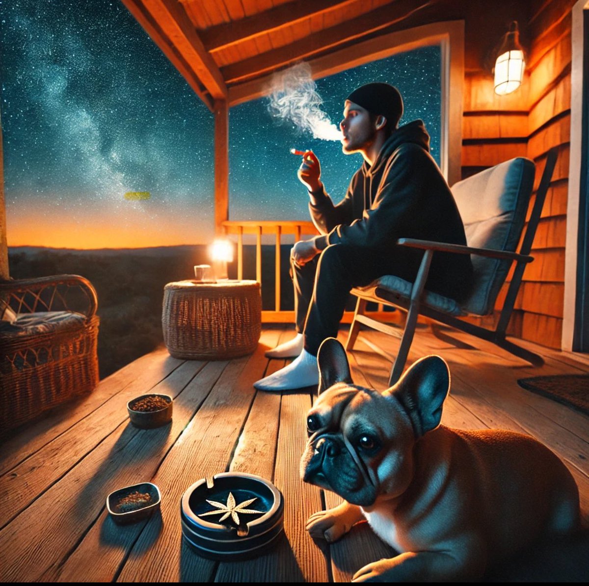 BigVee__'s tweet photo. “Vibes are immaculate—joint lit, stars out, and my day-one pup chilling by my side. This is what peak relaxation looks like!” #BackPorchSessions #StayLifted https://t.co/hQf5IkZiHJ