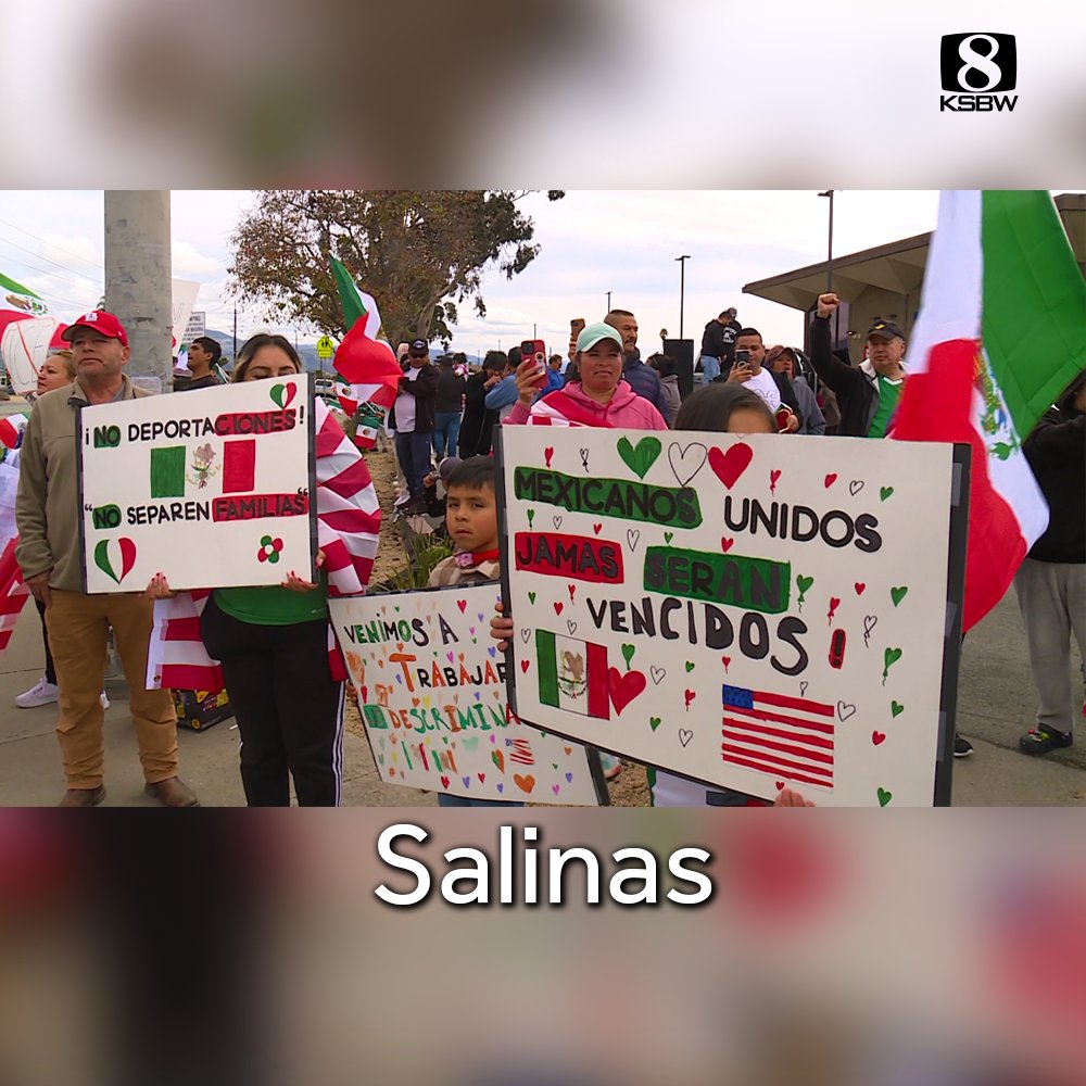 ksbw's tweet photo. IMMIGRATION PROTESTS | Protestors across the Central Coast showed up to support a "Day Without Immigrants" on Monday. 

They stood and walked in solidarity against President Trump's immigration policies.

Read more: https://t.co/NeVf5GZ8vC https://t.co/aci62txhD2