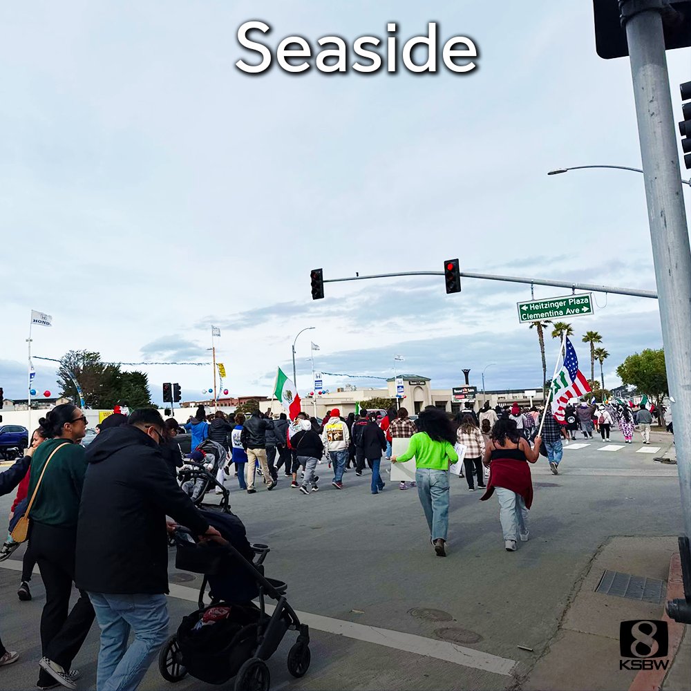 ksbw's tweet photo. IMMIGRATION PROTESTS | Protestors across the Central Coast showed up to support a "Day Without Immigrants" on Monday. 

They stood and walked in solidarity against President Trump's immigration policies.

Read more: https://t.co/NeVf5GZ8vC https://t.co/aci62txhD2