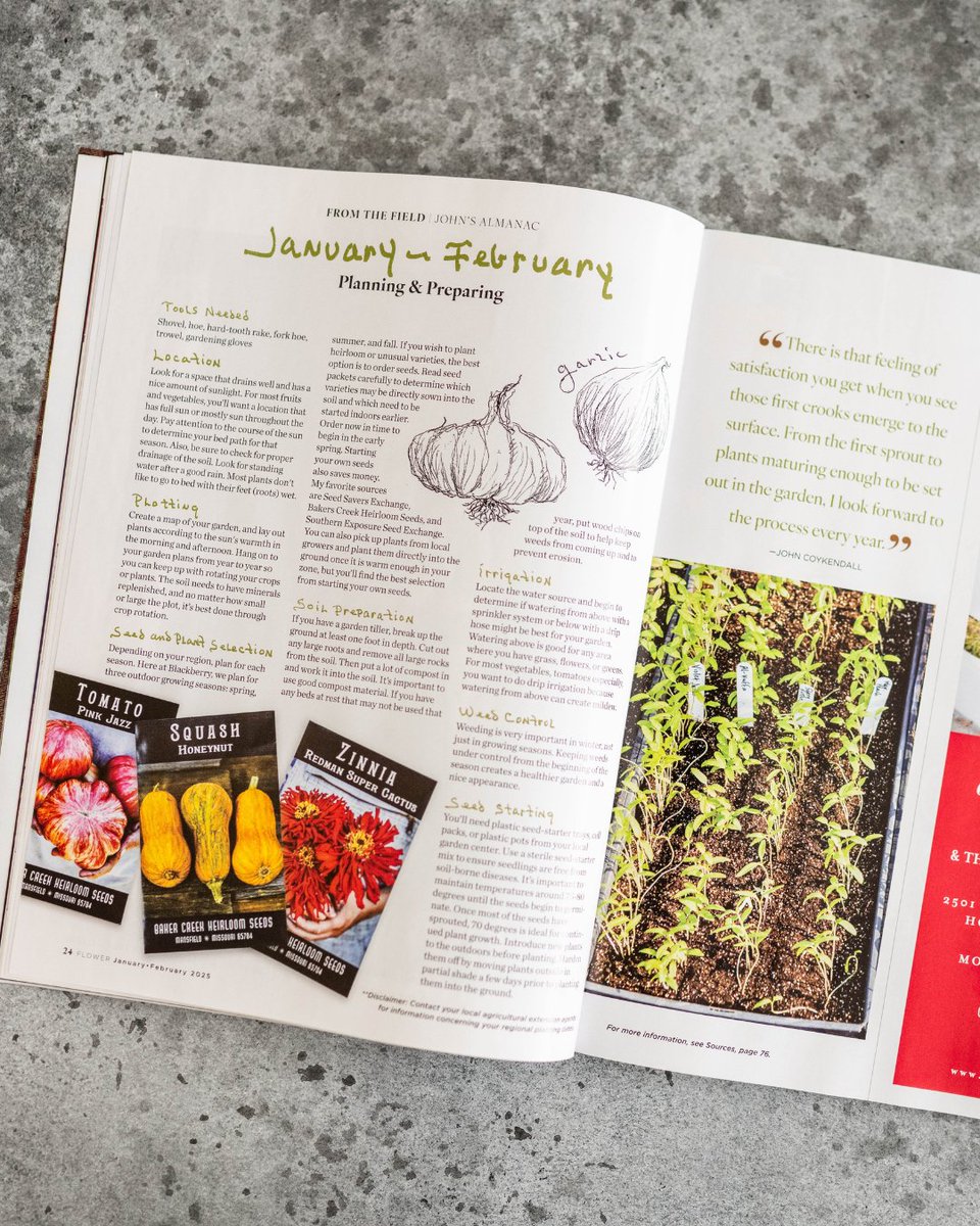 Our friends at FLOWER Magazine are sharing John Coykendall’s best tips and tricks for gardening in a new column called "John's Almanac." Check out the January/February feature on planning and preparing: bit.ly/FlowerJanFeb25 #BlackberryFarm #FlowerMagazine #InTheGarden