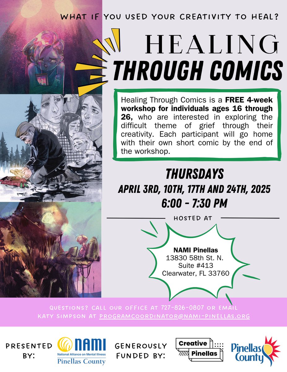 My vision just became a reality! In April, I'll lead a four-week workshop for young adults on making comics about grief. 

Comics have helped me heal and find hope in times of loss. I plan to help youth in Pinellas County, Florida, discover the healing power of sequential art.