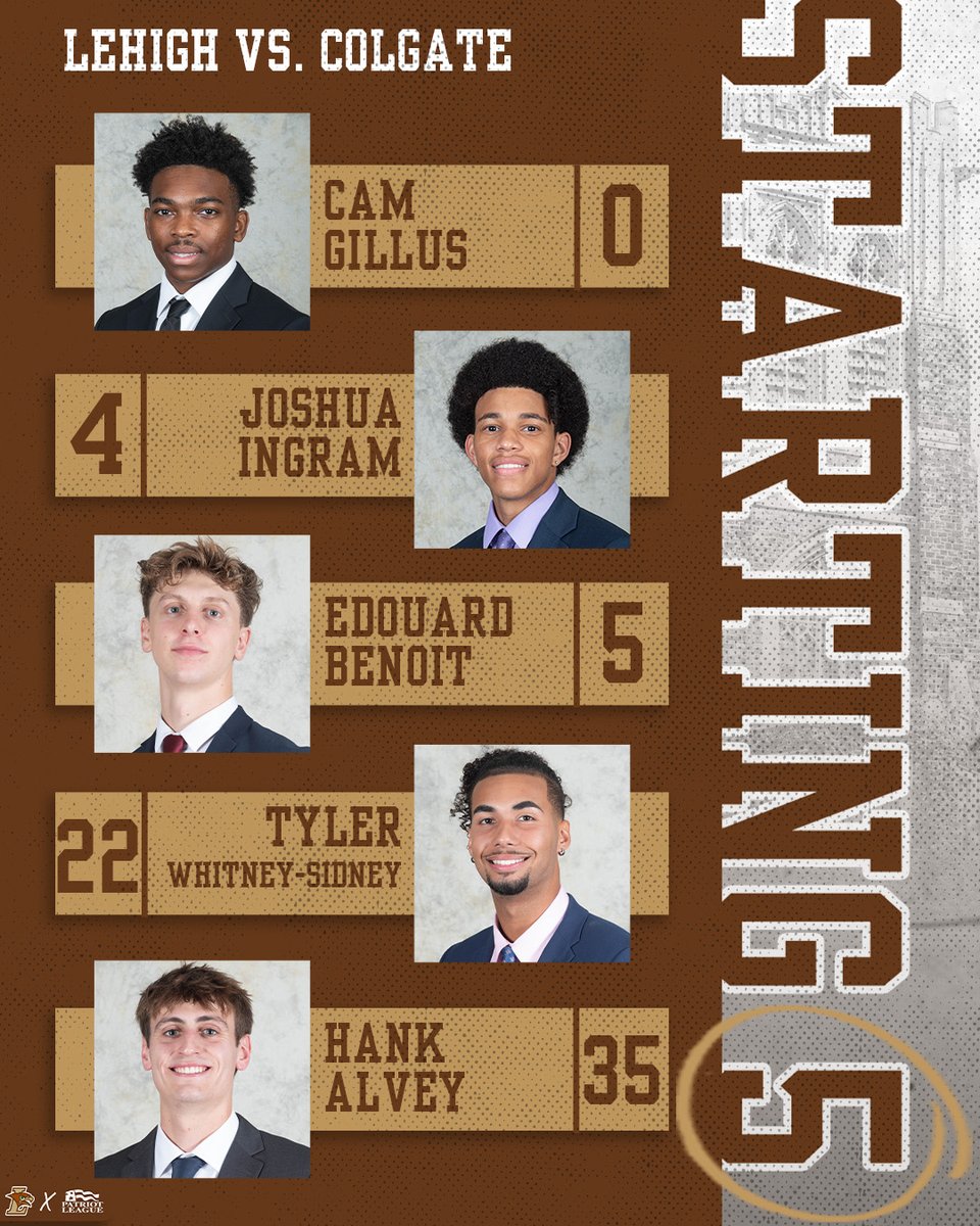 Lehigh Men’s Basketball (@lehighmbb) on Twitter photo Tonight's starters vs. the Raiders!
Lehigh vs. Colgate l 6 p.m. EST
📺 <a href="/CBSSportsNet/">CBS Sports Network</a>
📻 <a href="/LVFoxSports/">Fox Sports Radio 94.7FM & 1230AM</a> Tonight's starters vs. the Raiders!
Lehigh vs. Colgate l 6 p.m. EST
📺 <a href="/CBSSportsNet/">CBS Sports Network</a>
📻 <a href="/LVFoxSports/">Fox Sports Radio 94.7FM & 1230AM</a>