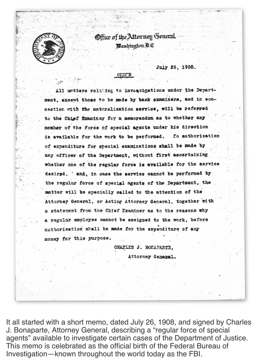 OcrazioCornPop's tweet photo. The FBI was created by an Order from Attorney General Charles Joseph Bonaparte in July 1908.

It can be undone by an Order.

@DOGE 

h/t: @ROHIRRIM_RONIN https://t.co/ZDH3jmPXyX