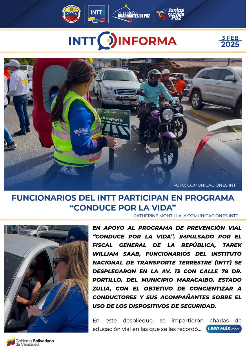 InttContigo's tweet photo. #INTTInforma| Funcionarios del #INTT participan en el programa “Conduce por la Vida” impulsado por el Fiscal General de la República, Tarek William Saab.
Lee más aquí https://t.co/UeC5KXWly9 https://t.co/Qv7OJ1xUuA