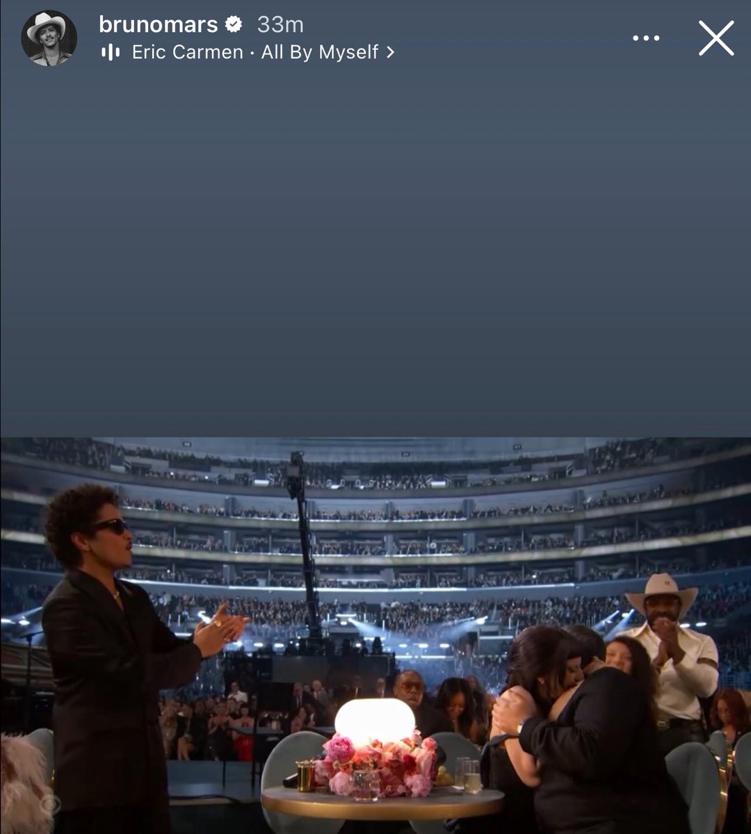 ladygaganownet's tweet photo. Bruno Mars reposted this picture with the song “All By Myself” on Instagram 😂 https://t.co/k6ZEWpTXKR