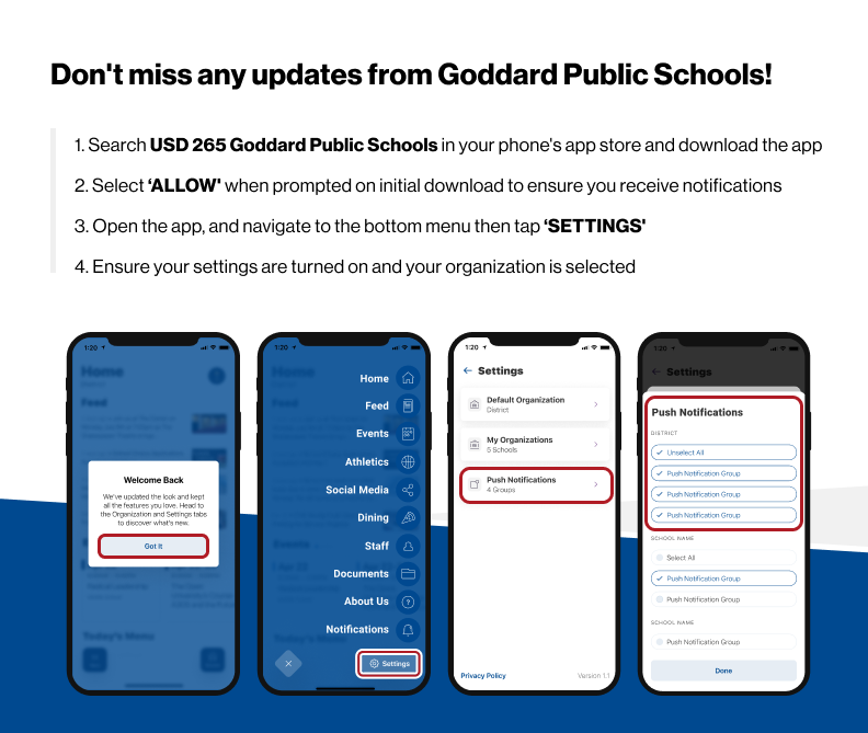 USD265_Goddard's tweet photo. Customize alerts on the USD 265 mobile app by selecting which school(s) you’d like notifications from. The mobile app is curated for your convenience with user-friendly navigation, designed with parents in mind. Check the settings in your USD 265 mobile app today! https://t.co/sNDbNjUxvS