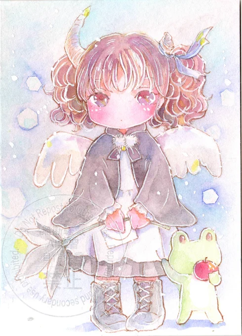 #角好き鬼イラスト2025 おはようございます。『天使の角』あの子はね折れてしまったツノに「大丈夫またはえてくるからね」っておリボンむすんでくれたのあの子にお手紙かいてみたけど出せるかな? 