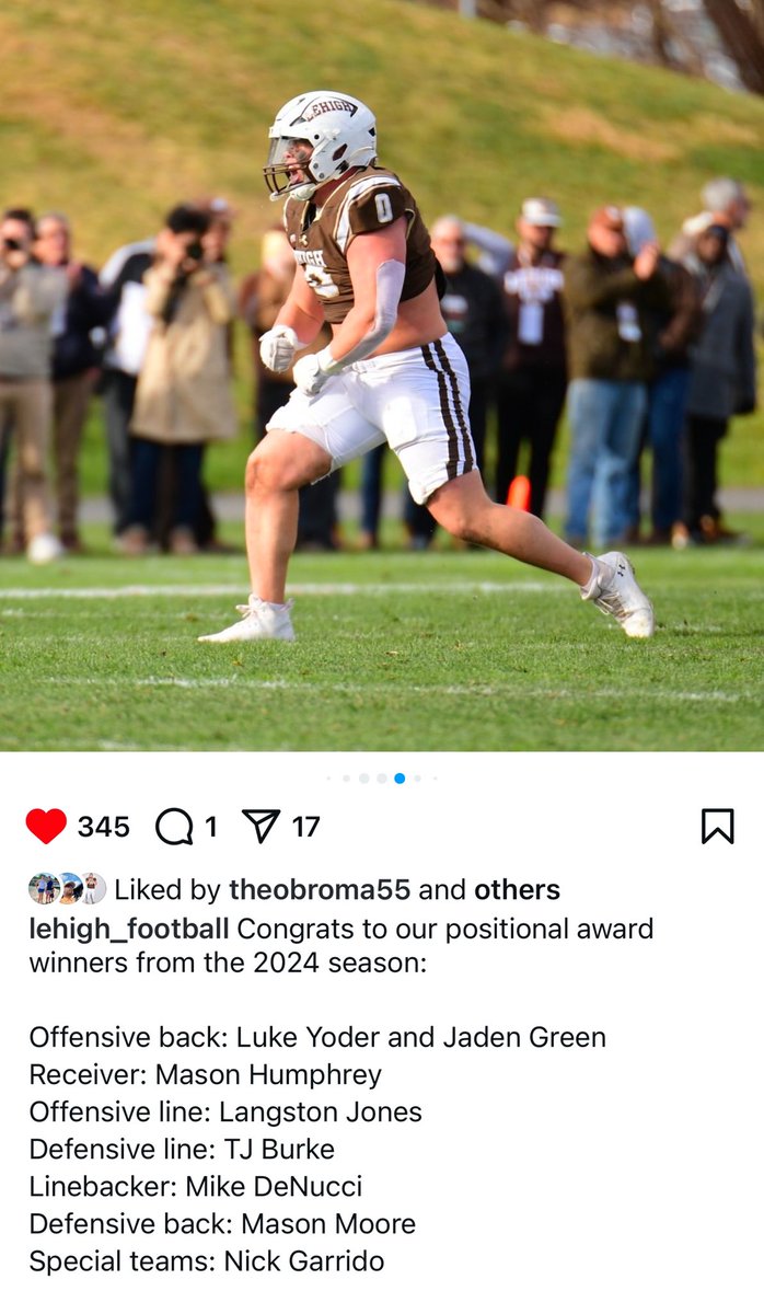 Congrats to the Lehigh positional award winners for the 2024 season and great to see everyone yesterday on campus! 

<a href="/coach_cahill/">Kevin Cahill</a> <a href="/LehighFootball/">Lehigh Football</a> <a href="/LehighSports/">Lehigh Sports</a> <a href="/LFN/">Lehigh Football Nation</a> <a href="/TjBurke56/">TJ Burke</a> <a href="/LangstonJones18/">Langston Jones</a> <a href="/saucyyy_mason/">MASON HUMPHREY</a> <a href="/LukeYoder2023/">Luke Yoder</a> <a href="/TheJadenGreen3/">Jaden Green</a>