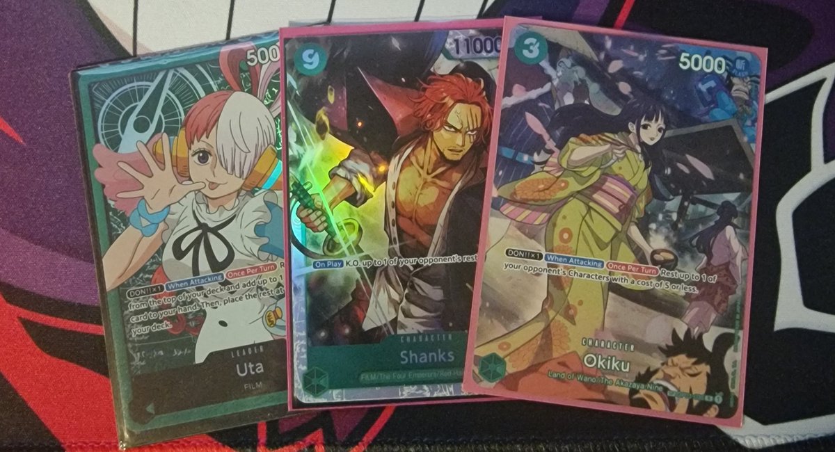 CJM12_'s tweet photo. Went to locals and went 3-1 with Uta. Okiku packed from prizes. 

Shanks ⭕️
Bonnie ❌️
Blue Doffy ⭕️
RP Luffy ⭕️

Fun deck, Nami is not needed 😵‍💫 https://t.co/63wWrzhCLH