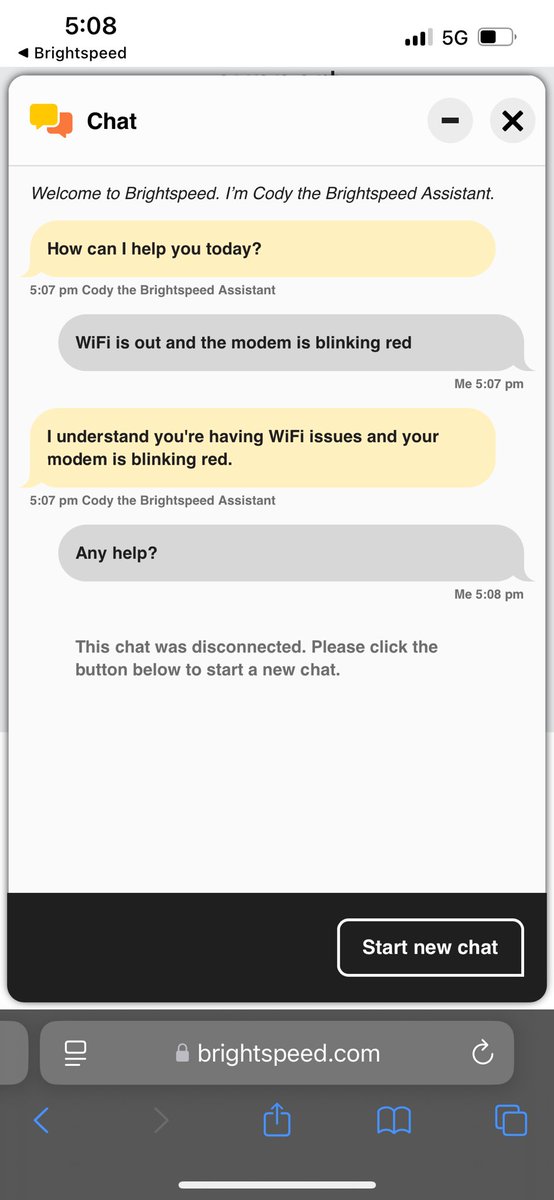 Jimmerr31's tweet photo. @BrightspeedHelp internet is dogwater, customer service is pathetic, app is non existent it just takes you to a website…it’s pathetic..your chat bot is useless..this was the 4th separate chat before it got deleted..absolutely pathetic https://t.co/wanGLHjYm0
