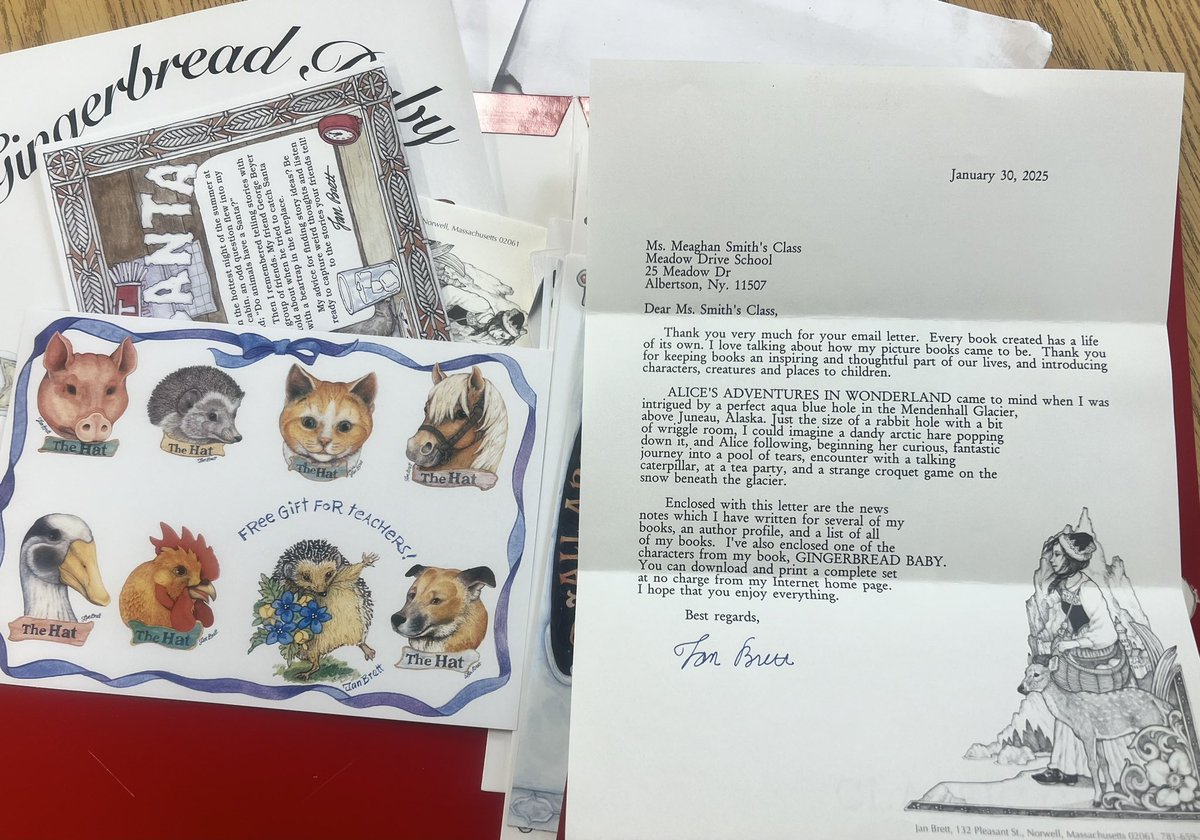 Kindergarten was very excited today when our favorite author, Jan Brett wrote back to us and sent some goodies! ❤️📚 <a href="/MineolaUFSD/">Mineola UFSD</a>