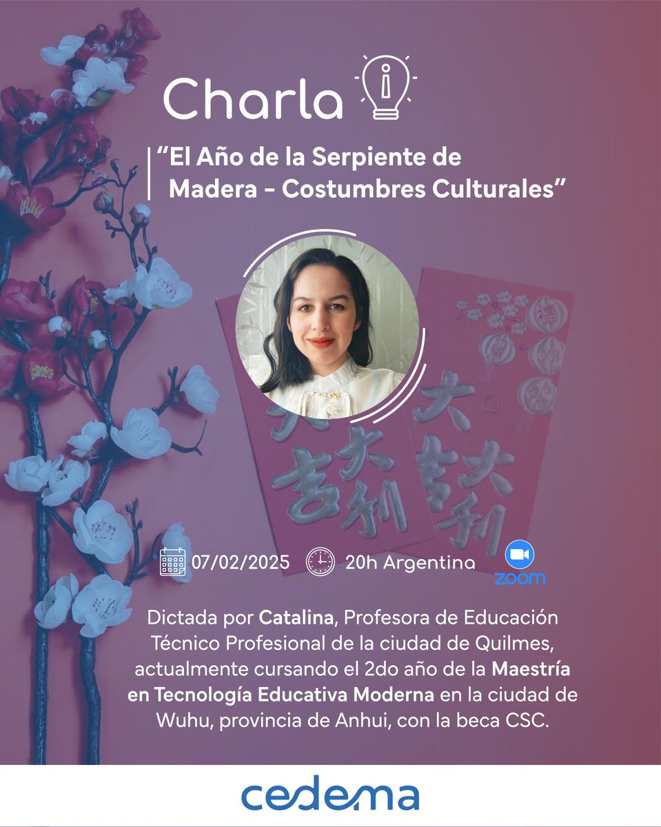 🇨🇳 Charla "El año de la Serpiente de Madera - Costumbres Culturales"

📅 Fecha: Viernes 07 de Febrero - 20 hs (ARG). Via Zoom.

📝 Inscribite: forms.gle/tekttFobyRdApd…