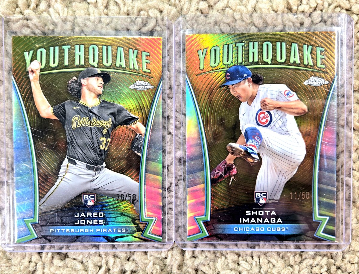 GIVEAWAY!!!

I wanted to thank everyone for all the support you've given me, by giving away these two cards!

Jared Jones Youthquake Gold /50
Shota Imanaga Youthquake Gold /50

Must Like &amp; Retweet to be entered. 1 winner for both cards. 

Giveaway runs on Saturday Night (Feb 8th)