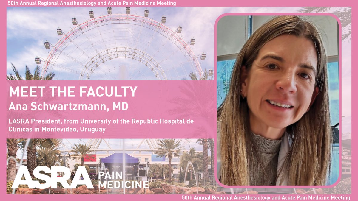ASRA Pain Medicine (@asra_society) on Twitter photo Our next #ASRASPRING25 #ASRA50 faculty feature is Dr. Ana Schwartzmann, current president of <a href="/LasraAnestesia/">LASRA Internacional</a>! Don't miss the sister-society update with LASRA on May 1 and Dr. Schwartzmann's talk on video-assisted thoracoscopic surgery on May 3! Register at asra.com/raapm Our next #ASRASPRING25 #ASRA50 faculty feature is Dr. Ana Schwartzmann, current president of <a href="/LasraAnestesia/">LASRA Internacional</a>! Don't miss the sister-society update with LASRA on May 1 and Dr. Schwartzmann's talk on video-assisted thoracoscopic surgery on May 3! Register at asra.com/raapm