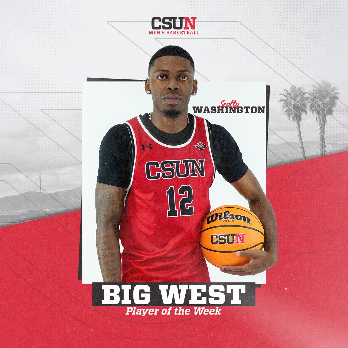 CSUN Men’s Basketball (@csunmbb) on Twitter photo Congrats to <a href="/ScottyWashing12/">Scotty Washington</a> !
Scotty earns his first career <a href="/BigWestSports/">The Big West</a> Player of the Week award after averaging 18.0 PPG, 3.5 RPG, 1.0 APG in two CSUN wins!
🗞️ tinyurl.com/zze72sta
#GoMatadors Congrats to <a href="/ScottyWashing12/">Scotty Washington</a> !
Scotty earns his first career <a href="/BigWestSports/">The Big West</a> Player of the Week award after averaging 18.0 PPG, 3.5 RPG, 1.0 APG in two CSUN wins!
🗞️ tinyurl.com/zze72sta
#GoMatadors