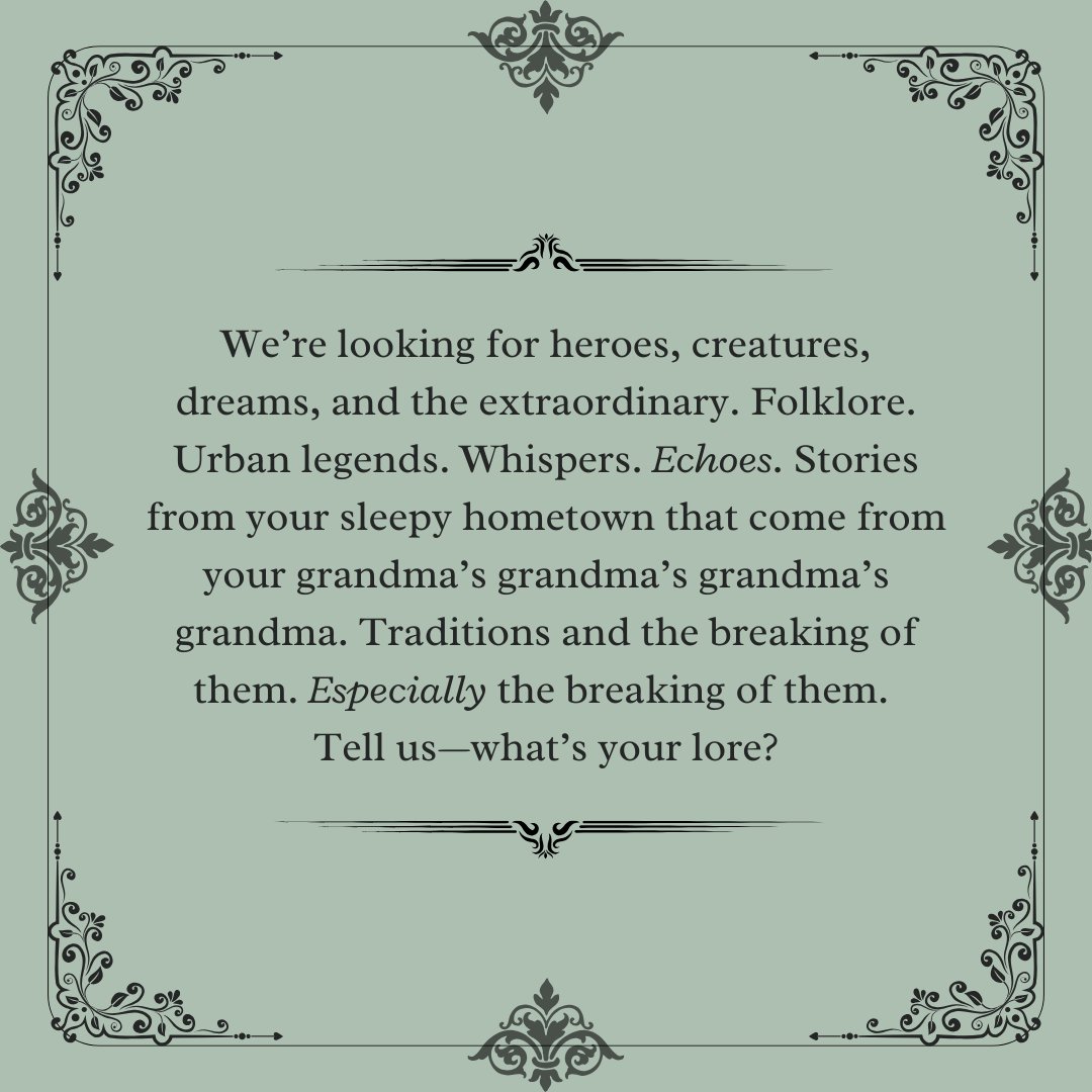 Subs are open until March 10th! The theme of our next issue “Echoes” is lore. Mythology, folklore, legends, creatures, heroes, monsters, and more. Feel free to get creative with your interpretation of this theme—we want to see how you make it yours.
eavesdropmagazine.ca