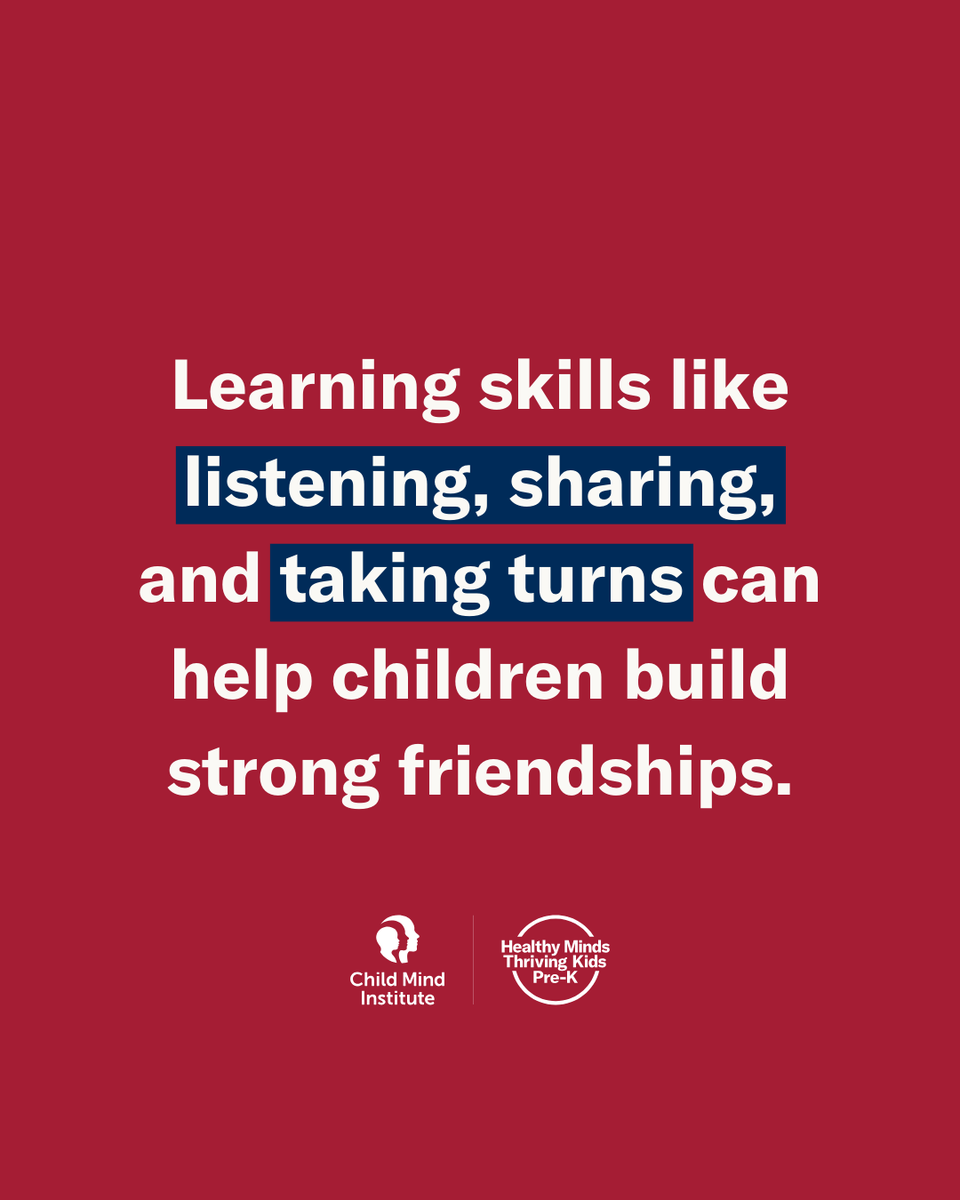 childmindinst's tweet photo. In preschool, kids learn the magic of being a good friend. From sharing toys to helping each other, these little moments build strong social skills and a sense of community. We’ve put this guide together to help caregivers and parents help our little ones build strong friendships.

Healthy Minds, Thriving Kids Pre-K is an Emmy-nominated video series, based on mental health research. It was created to make important mental health skills available to preschool children (ages 3 to 5).

Get the full series here:
https://t.co/I2sEUEnEc1