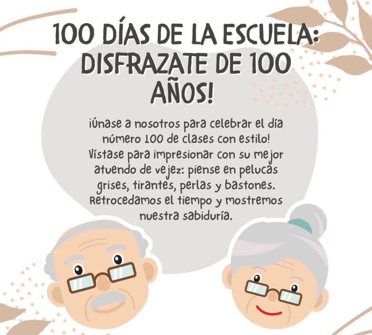 👵📺👴🏾📣 SGE Families, on Wednesday, let’s celebrate the 100th day of school with inspiring elegance! Please dress your child in their finest old-age attire, such as gray wigs, suspenders, pearls, and walking canes. Together, we’ll embrace the wisdom of the ages! 💚💙