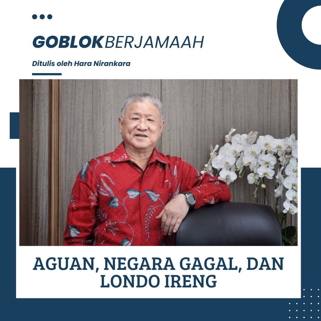 Hnirankara's tweet photo. Aguan, Negara Gagal, dan Londo Ireng

Pagar laut misterius yang terletak di Tangerang akhirnya terungkap, di mana Aguan memiliki Hak Guna Bangunan di atas laut melalui anak perusahaannya. Setelah nama Aguan mencuat sebagai pemilik pagar laut, kasus ini sengaja dikaburkan dengan memunculkan isu HTI. Bahkan, sepengamatan Saya, regulasi untuk mendapatkan tabung gas LPG 3 Kg sengaja dipersulit untuk menggeser fokus masyarakat yang terus saja mengangkat kasus pagar laut dan Aguan. 

Aguan, melalui Agung Sedayu Group, telah menjadi sorotan khalayak umum karena pengembangan Proyek Strategis Nasional (PSN) Pantai Indah Kapuk 2 (PIK 2) di Tangerang. Proyek ini tidak hanya mencakup pengembangan properti eksklusif, tetapi juga memasang pagar laut, yang menimbulkan pertanyaan tentang privatisasi ruang publik dan akses masyarakat ke sumber daya alam.

Jeffrey A. Winters menjelaskan bahwa, oligarki adalah sistem di mana sekelompok individu kaya raya yang menggunakan kekuatan ekonomi mereka untuk mempertahankan, serta memperkuat status quo politik yang menguntungkan mereka.

Nah yang jadi pertanyaan, “Bagaimana bisa negara dipecundangi oleh seorang Aguan?”. Bahkan, aparat negara yang seharusnya menjaga wilayah teritorial demi kedaulatan negara, justru ikut membiarkan Aguan “memopoki tai” ke wajah institusi mereka.

-Sebuah Esai-