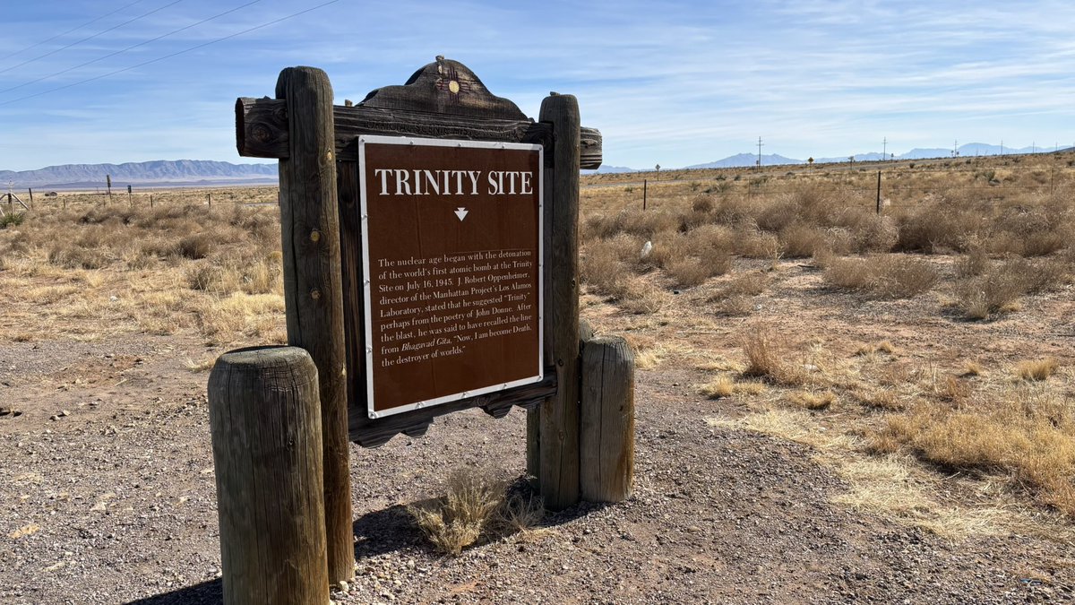 ChiefKeith's tweet photo. Near this spot, on July 16, 1945, the United States detonated the first atomic bomb entering the nuclear age. The #LittleBoy and #FatMan atomic bombs dropped on Japan ended #WorldWar2 less than a month later. #arwx #nmwx #TrinitySite https://t.co/Oy6cxKQuMQ