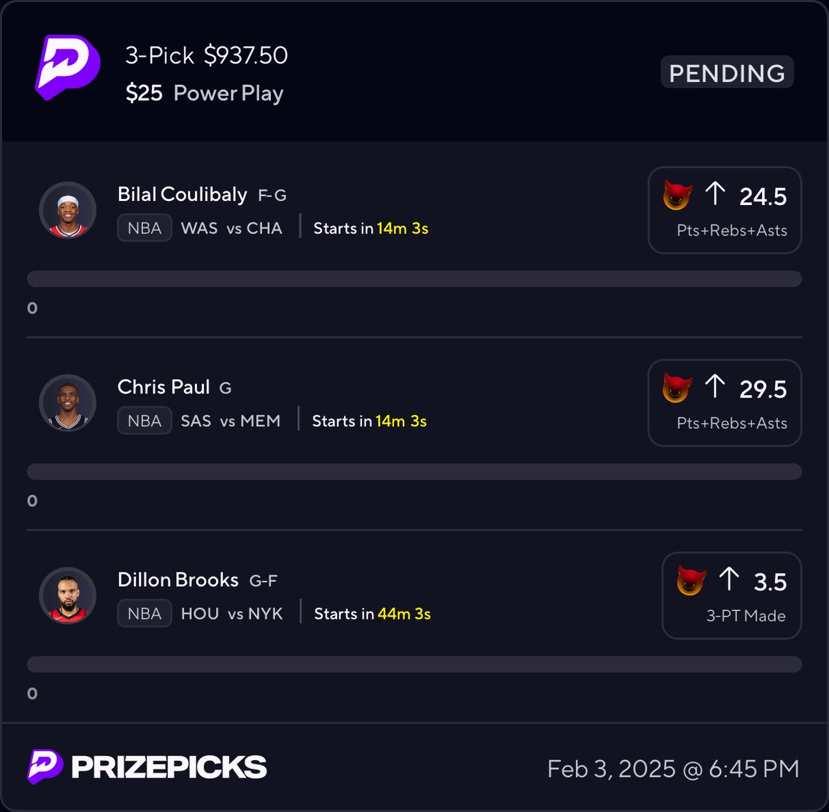 DoubleDownDrewJ's tweet photo. Prizepicks Demon Parlay 😈💸

#PrizePicks #NBA #GamblingX https://t.co/b7VmlAuttD