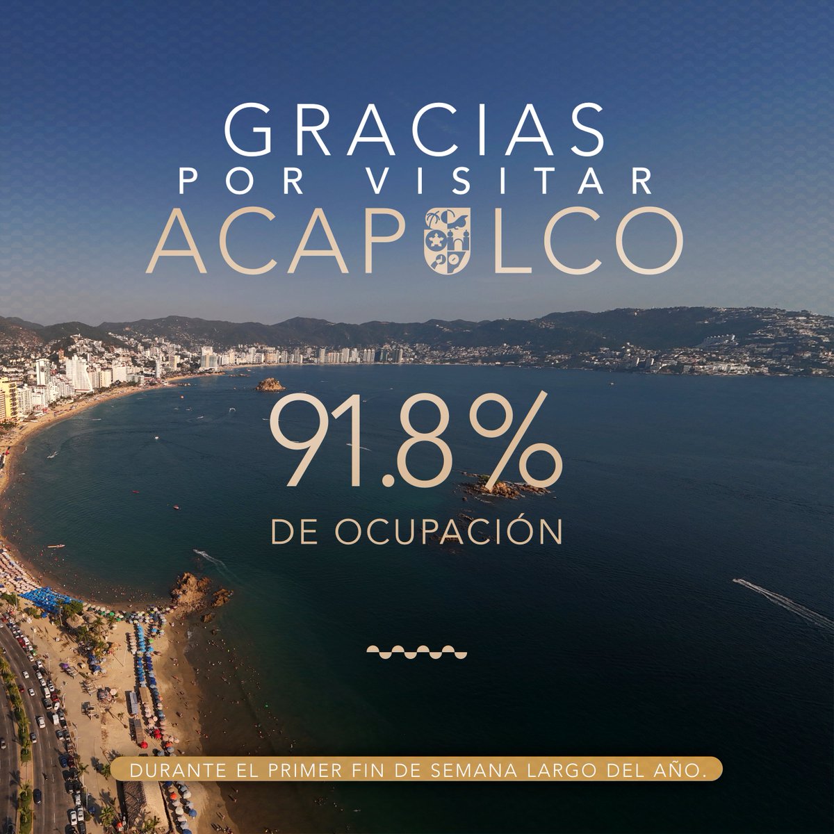 AbelinaLopezR's tweet photo. Acapulco ha superado el 90% de ocupación hotelera durante este primer fin de semana largo de 2025. Tras el arribo de un enorme crucero con más de 5 mil personas a bordo que durante el sábado recorrieron sitios turísticos pero también calles y colonias del puerto, se sumó la llegada de miles de visitantes nacionales, que este domingo nos refrendaron su cariño y su confianza, abarrotando playas, hoteles y comercios de la ciudad. Acapulco se consolida como el destino favorito de las y los mexicanos, gracias al corazón comprometido de quienes aquí vivimos y anhelamos su renacer y florecer.