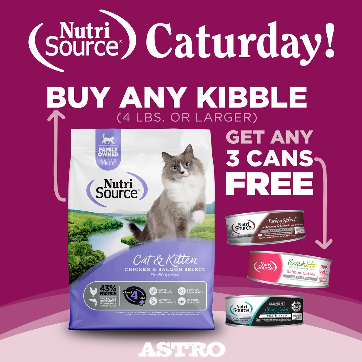 idlewirepetcare's tweet photo. Caturday's is back! On the first Saturdays of every month starting, February 1st, NutriSource wants to give you some canned cat food. Here's the deal, buy 2 cans get 1 FREE! Or buy a 4lbs or larger bag of dry food and get 3 cans FREE! #idlewirepetcare #NutriSource #BOGO https://t.co/Bsbf8JkHvZ