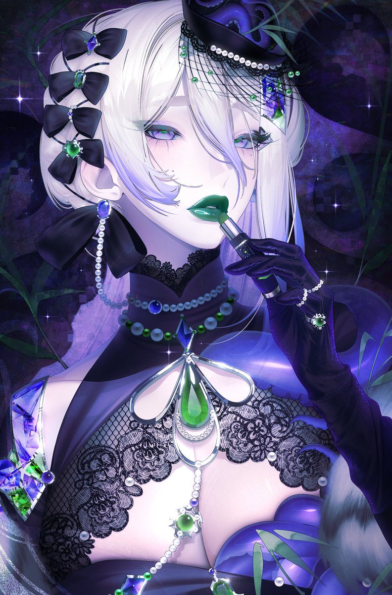 I’d say green lips is my trademark 💋

🎨:<a href="/wwufufu/">wwuf 🖤🎨 d. goth ➕</a> 
#Jurillust #Vtuber