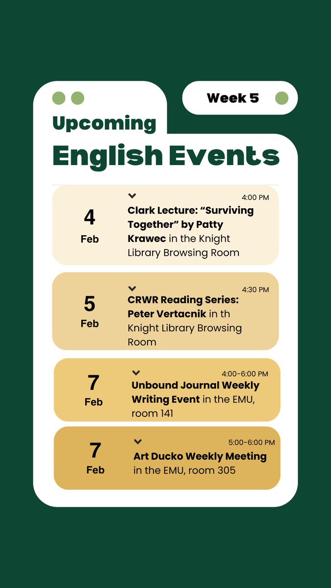 UOEnglishDept's tweet image. What’s up with English this week? #weekfive #english #universityoforegon #thisweek