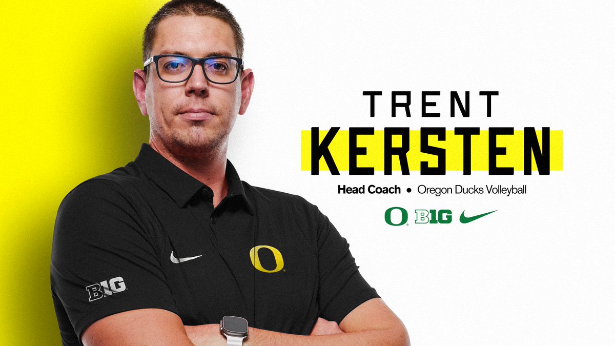 OregonVB's tweet photo. Trent Kersten named head coach of Oregon Volleyball.

Meet Coach 👉 https://t.co/0n8lT5kj8L

Welcome to the Flock! 

#GoDucks https://t.co/hzS82WIoJR