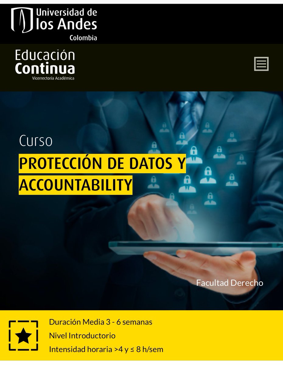 El 11 de febrero inicia nuestro curso GECTI de protección de datos y accountability. <a href="/UniandesDerecho/">UniandesDerecho</a> Bienvenidos (as). Inscripciones en: educacioncontinua.uniandes.edu.co/es/programas/p…
