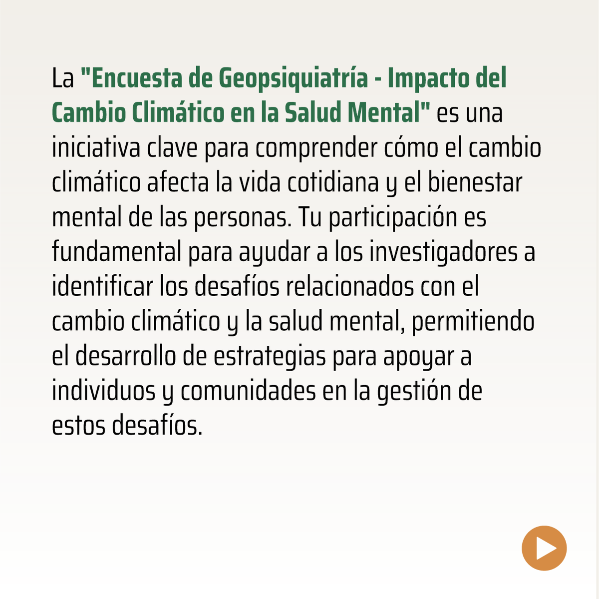 juliotorales's tweet photo. 🌍🧠 Encuesta de Geopsiquiatría: Cambio Climático y Salud Mental 🌱

¡Ayudanos a entender cómo el cambio climático afecta la salud mental! Completá la encuesta y aportá a futuras políticas.

📲 Escaneá el código QR en los flyers para acceder. https://t.co/KnuWixLOYd