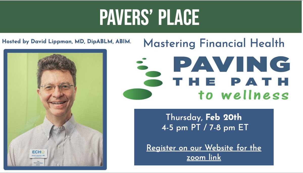 Please Join us February 20th at 7:00pm-8:00pm (ET) for a Pavers Place session. David Lippman will discuss how you can Master Financial Health.

You can register on your website for the zoom link. 

We hope to see you there!

#Wellness #Paving
