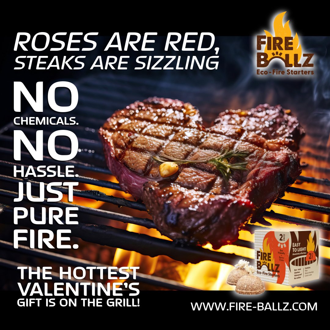 FireBallzUsa's tweet photo. Forget flowers—GRILL your way into their heart! ❤️‍🔥 Nothing says love like a sizzling steak &amp; #FIREBALLZ—the fastest, cleanest way to fire up the grill! 🔥 10% OFF with code WINTER! 💥

🔗 LINK IN BIO!

❤️ Tag your Valentine! 👇

#GRAMMYs #BBQ #ValentinesDay #Grilling #DateNight https://t.co/SMpgyJ55Lv