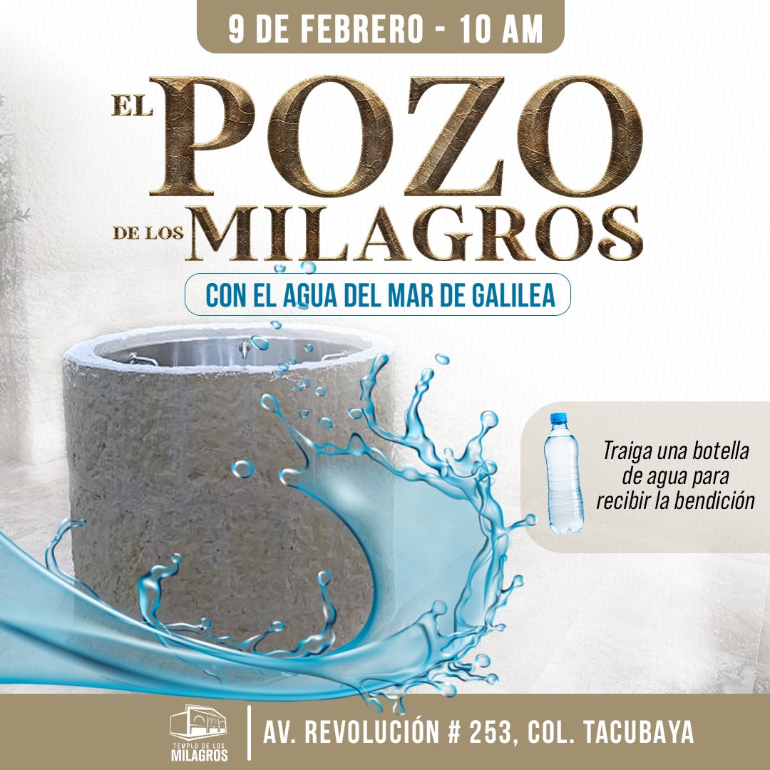 ParedeSufrir's tweet photo. Este domingo 9 de febrero desde las 9 am, estaremos regalando un poco del agua del Pozo de los Milagros mezclada con agua del Mar de Galilea.

 📍 Estamos en Av. Revolución # 253, Col. Tacubaya, a tres cuadras de la estación de Metro de Tacubaya. o en https://t.co/ZAf4uqRCED https://t.co/VN3iUp5BIP