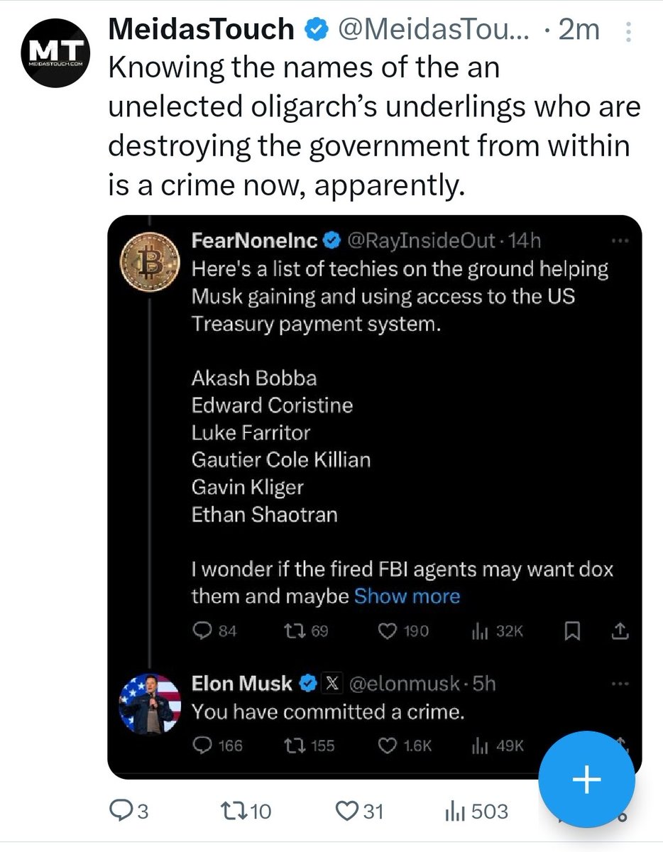 <a href="/esjesjesj/">evan loves worf</a> Hmmm, seems like an arm of the government squashing free speech.

I feel like we need a class action lawsuit against <a href="/elonmusk/">Elon Musk</a> for stealing our free speech and private information.