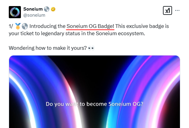 Chance to Earn the "Soneium OG" Badge! 🔥

Soneium [<a href="/soneium/">Soneium 💿</a>] today announced the Soneium OG badge! Complete 45 transactions on the Soneium chain by February 27th, 2025, and you’ll earn this exclusive badge.

No claim required! Your soulbound badge will be sent directly to your